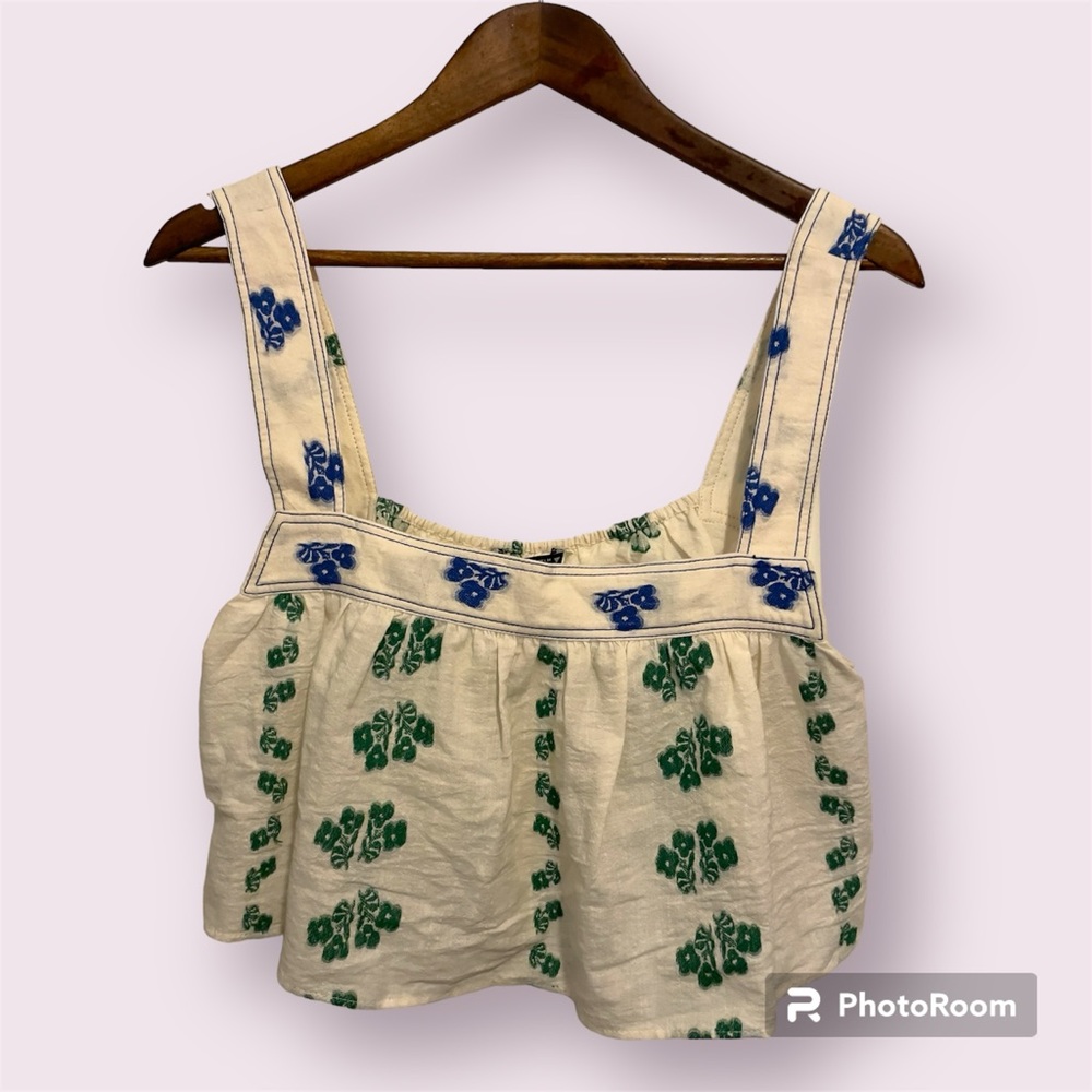 ZARA Embroidered Floral Crop Top Sz Small